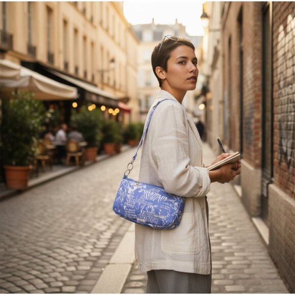 Local Heroes Riot Baguette Bag – Blue Graffiti Print ✦ Zip Closure ✦ Streetwear - Picture 2 of 2